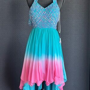 STUNNING Ombré Aqua and Pink halter style special occasion/performance dress